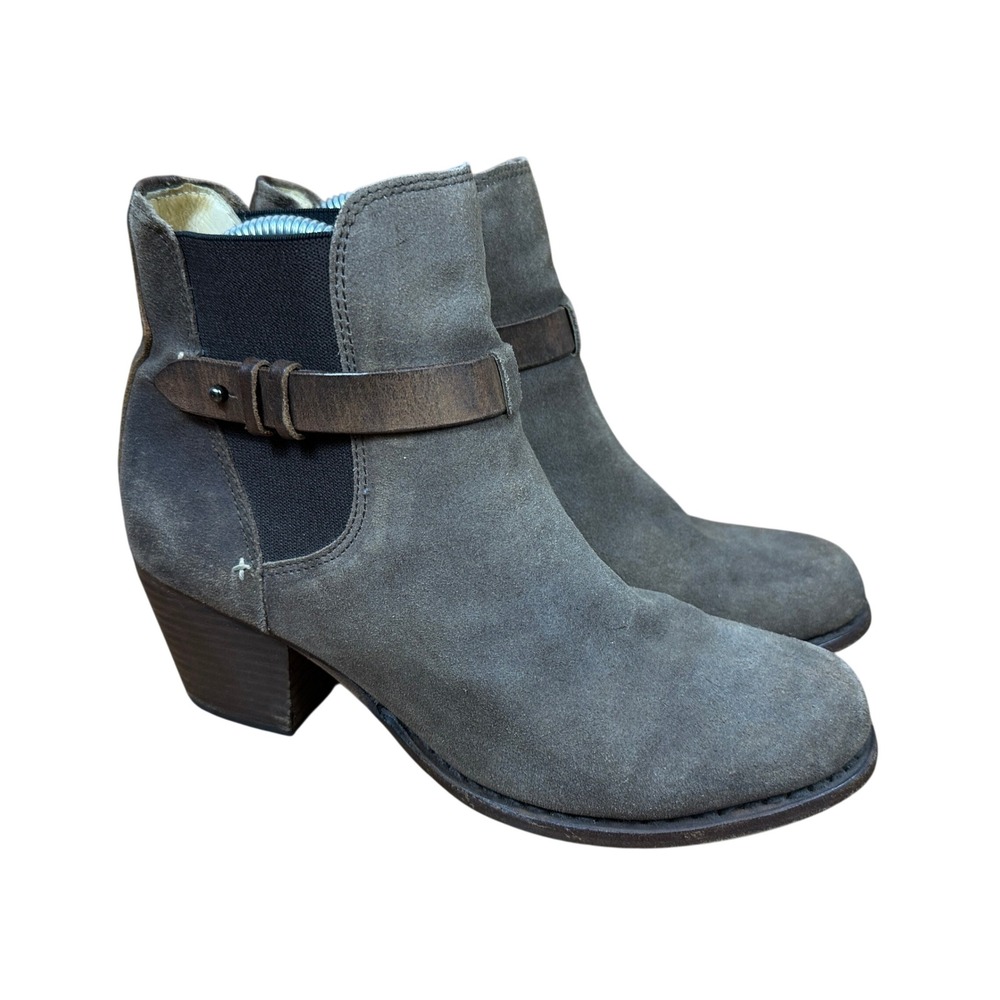 Rag & Bone Harrow Ankle Boots Womens 8 Olive Grey Suede Leather Strap Block Heel